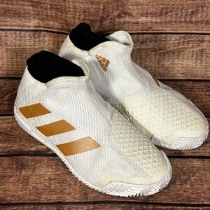 Adidas Stycon Laceless HC Hard Court Tennis Shoes Mens 6 White Gold FY2946